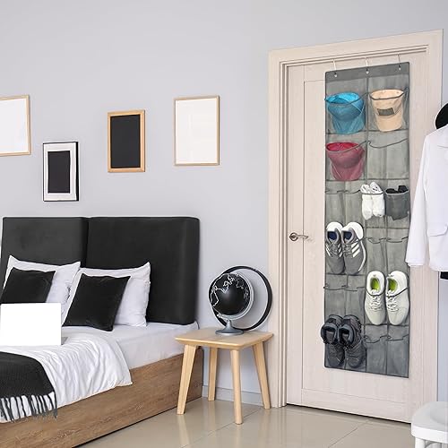 Miniatura 5 de Organizador colgante para zapatos y sombreros, 20 bolsillos, organizador de zapatos de puerta, organizador de sombreros de puerta, malla, gris