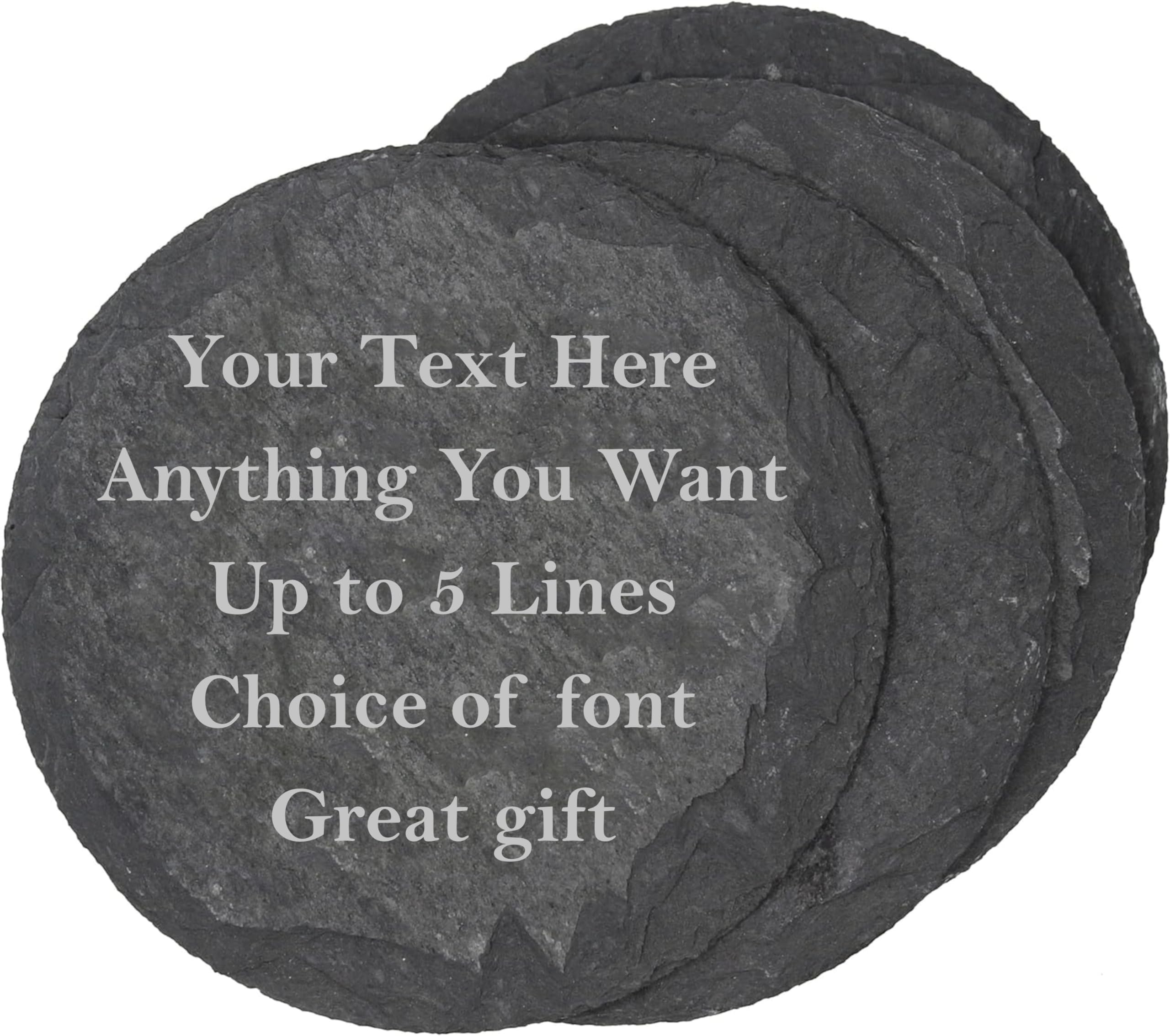 PB TECH Personalised Engraved Slate Coaster/Placemat- Any Text/Message Engraving - Heart,Hexagonal,Round or Square - Custom Gift for Birthday, Anniversary, New Year or Christmas -100mm (Round)