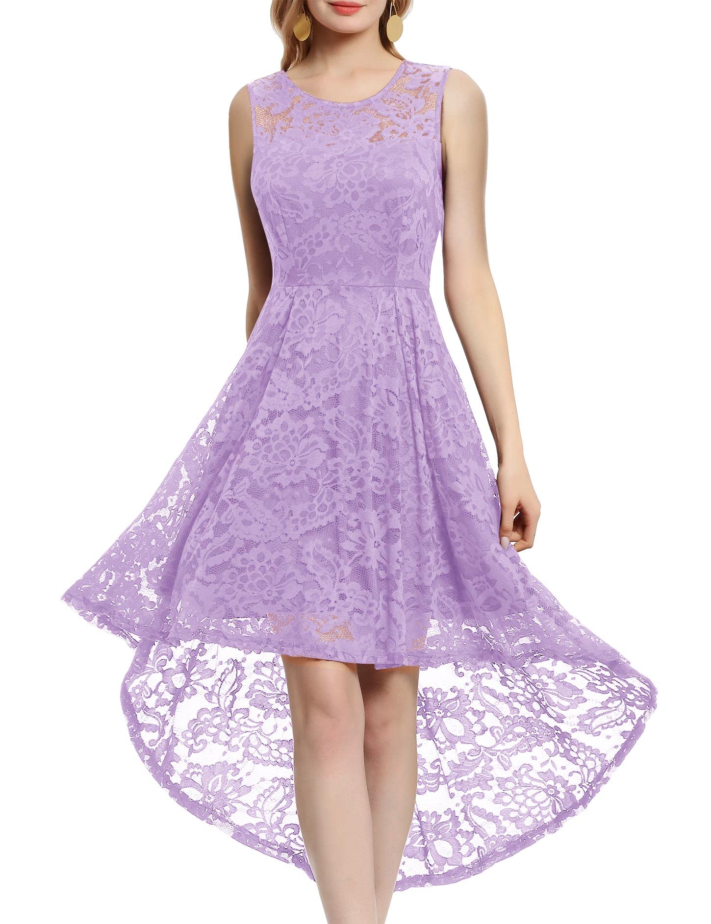 MUADRESS Women's Elegant Floral Lace Dress Sleeveless Crew Neck Hi-Lo Cocktail Dress for Evening Party