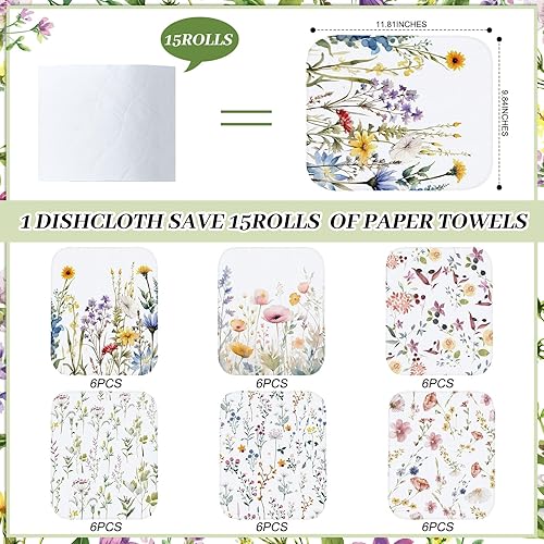 Miniatura 3 de Paquete de 36 paños de limpieza reutilizables, lavables, de algodón, para suministros de fiesta en el hogar, a granel, 9.84 x 11.81 pulgadas (flores