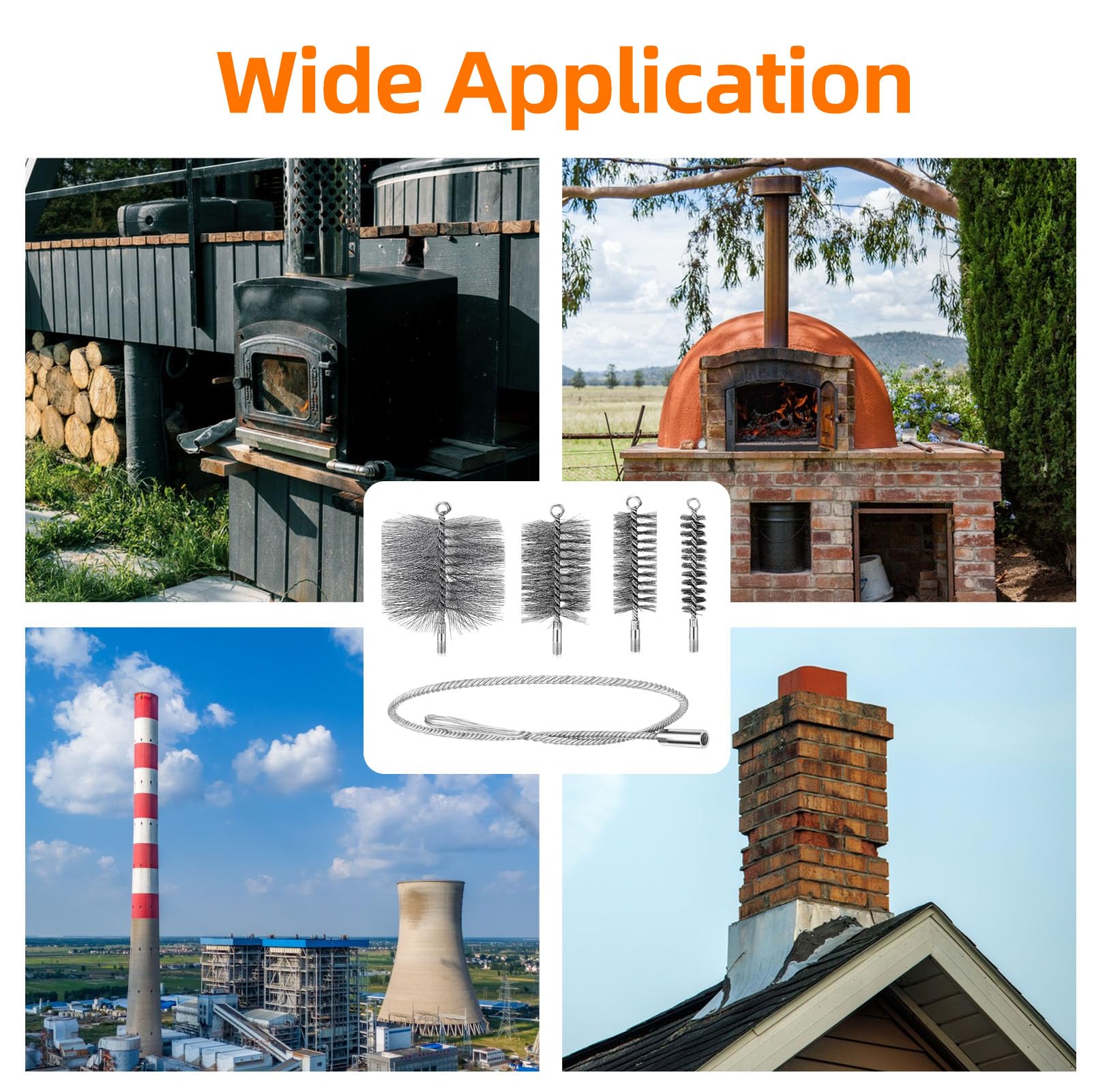 Cepillo para Tubos de Estufa, Deshollinador de Chimeneas, 30/50/80/150mm Chimney Brush and 1m Pipe Ideal para Limpiar Tuberías y Eliminar óxido