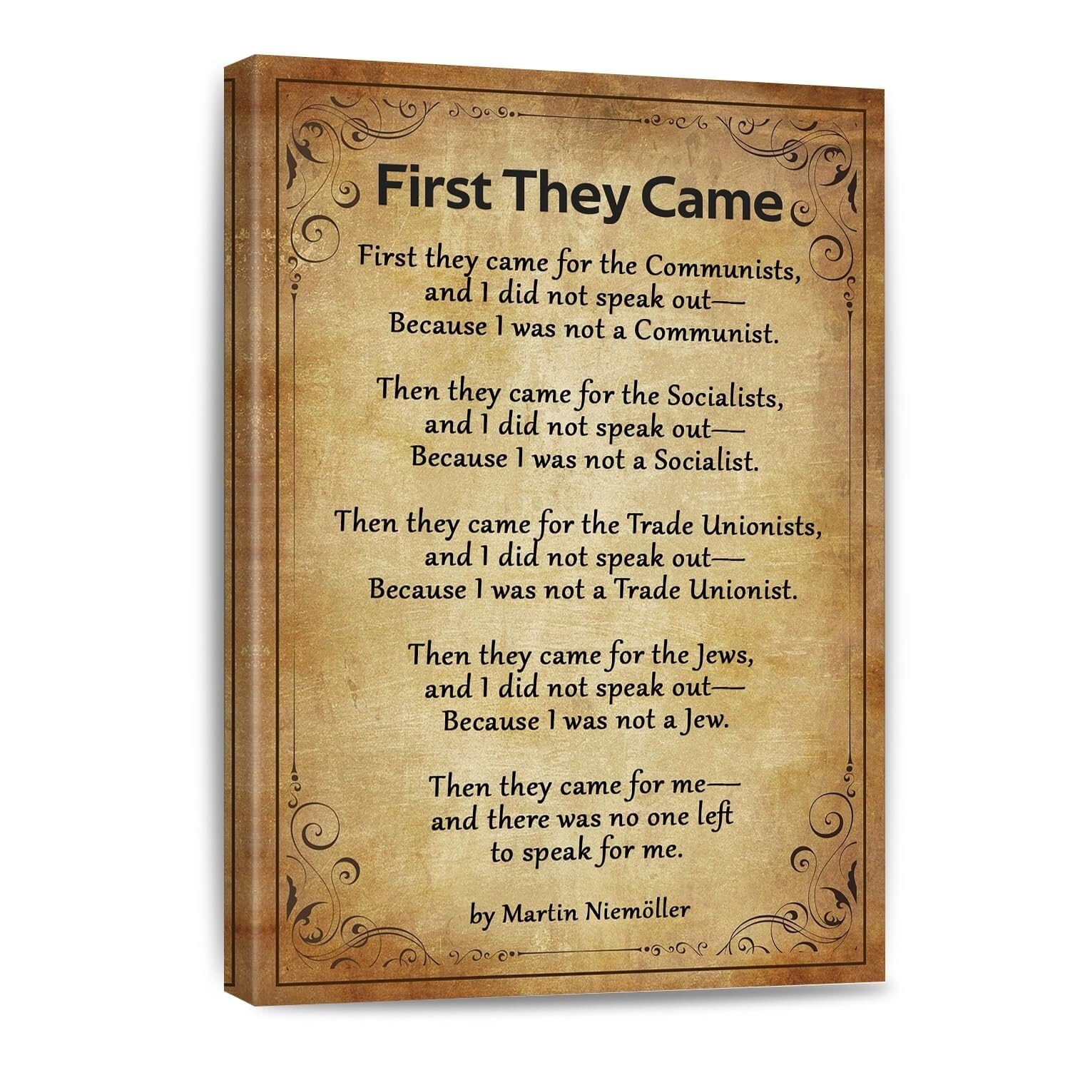 HGETJOHXEM Martin Niemöller Quote Canvas - “First They Came” Poem on Social Responsibility, Inspirational Wall-Art for Office or Study(Framed,08x12inch(20x30cm))