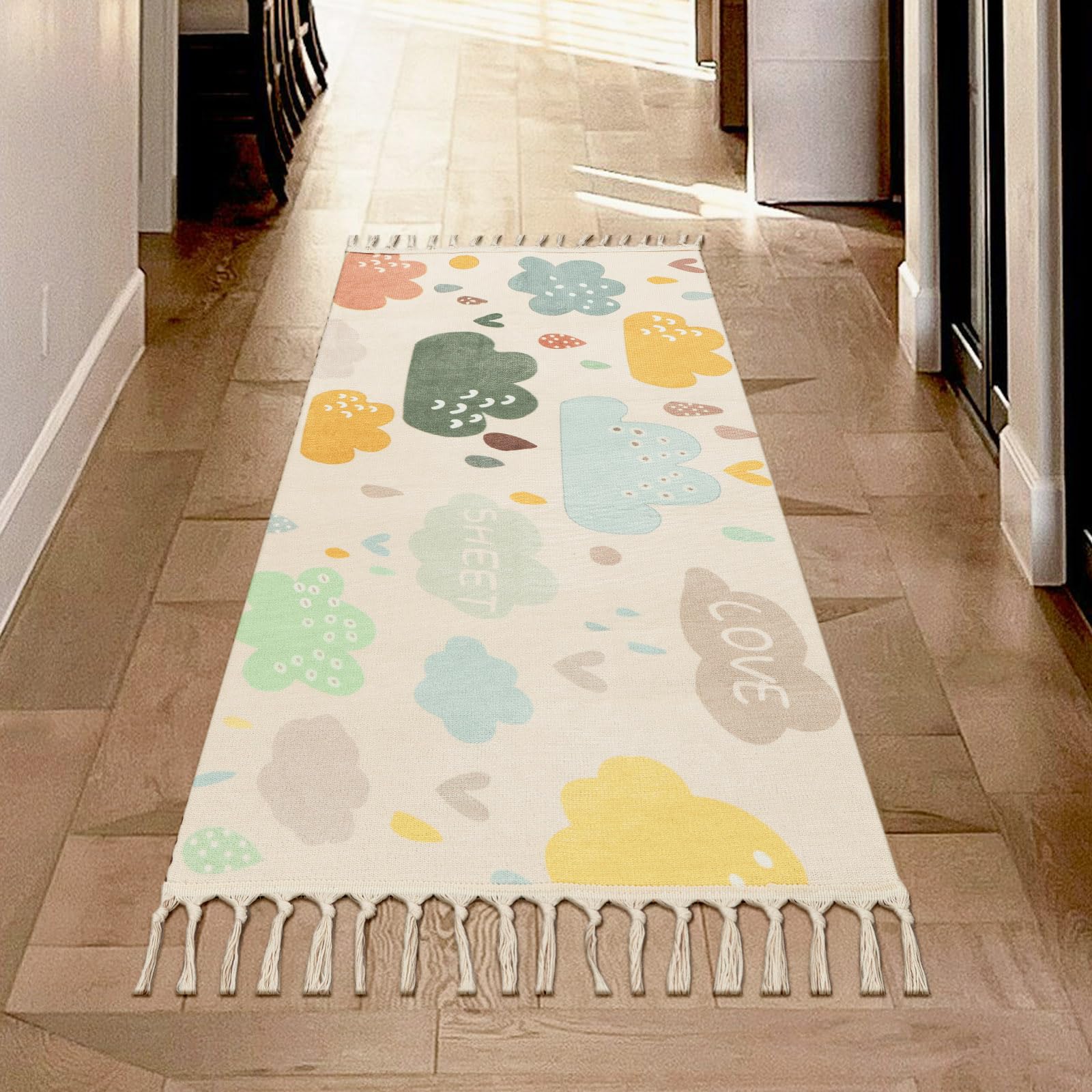 Terafeels 60 x 180 cm Rugs Living Room with Tassels, Washable Carpet Runners for Hallways non Slip Long (Multicolor D4) — image 1