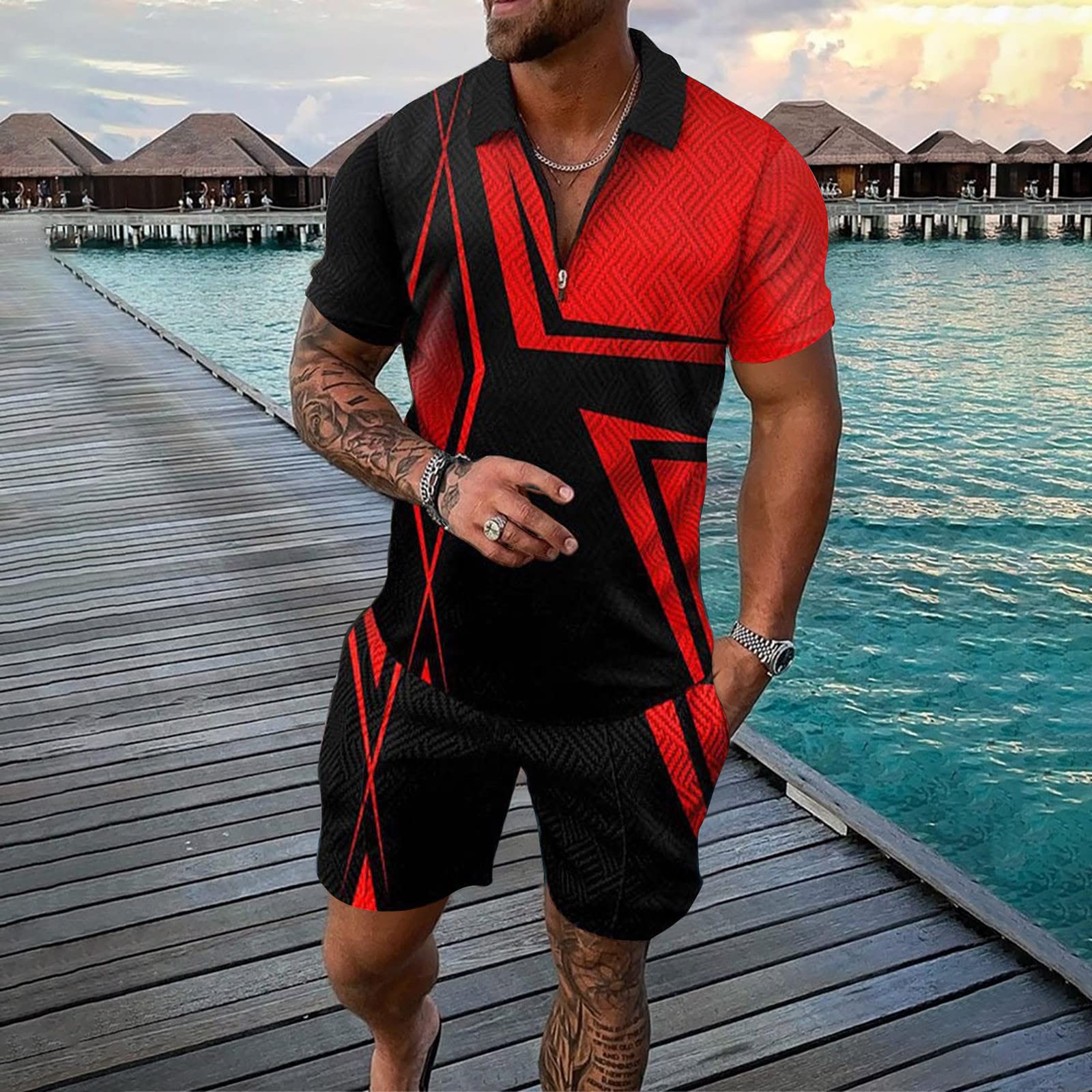 Tuta estiva da uomo Set 2 pezzi polo e pantaloncini abiti a maniche corte abbigliamento sportivo casual vestibilità regolare tuta sportiva Tuta Uomo Cotone Leggero Completo Da Running Uomo Estivo