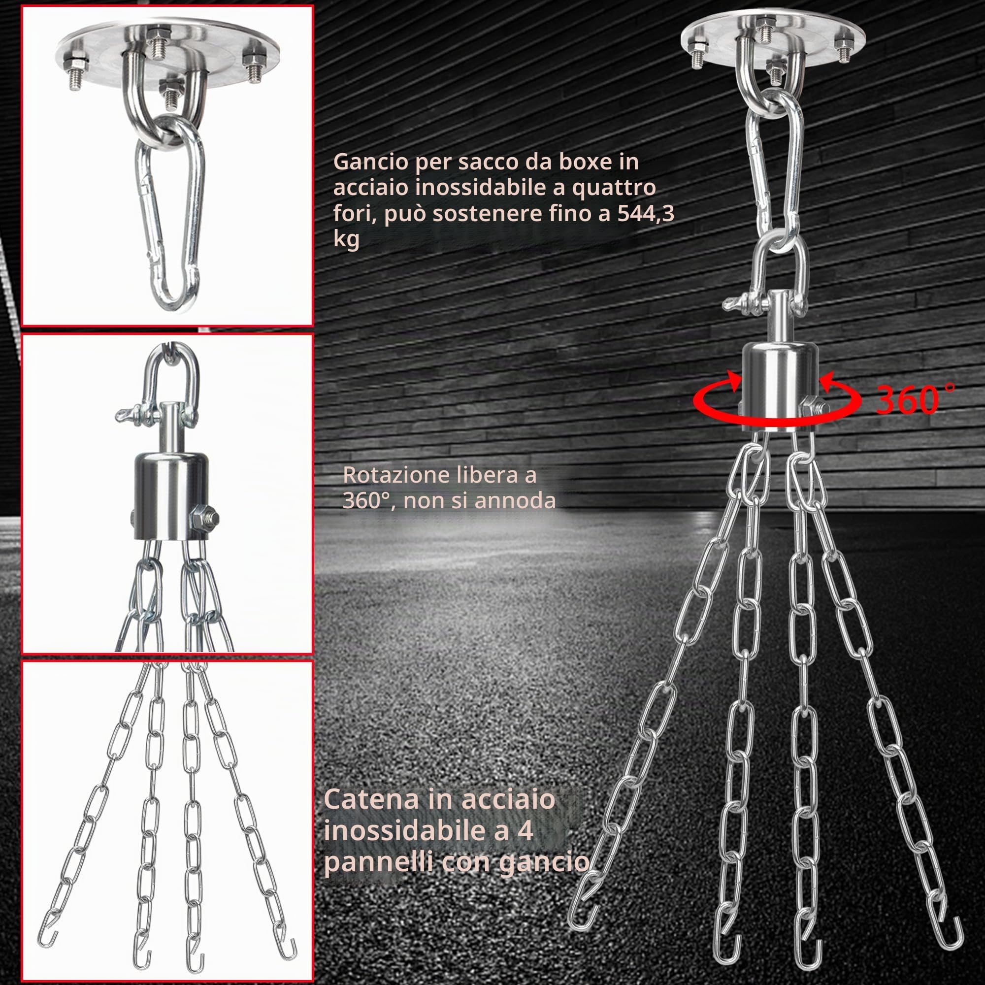 Sacco da Boxe Tela per Adulti 120cm, Pesanti Sacchi Pugilato da Appendere con Rotatore, Non-Riempito Canvas Punching bag Portata Massima 80kg