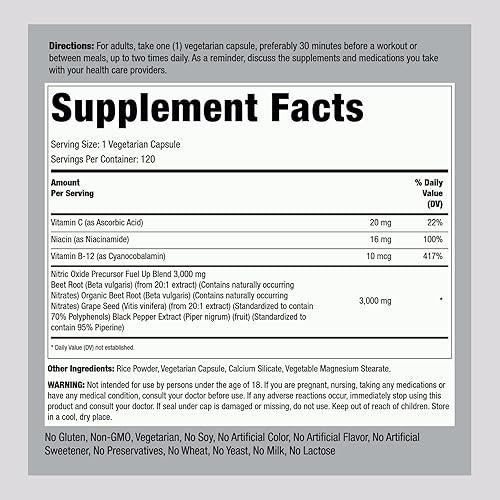 Miniatura 2 de Fitness Labs Cápsulas de raíz de remolacha de óxido nítrico  con nitratos  120 unidades  Precursor de óxido nítrico  Beetfit Pro  Vegetariano, sin