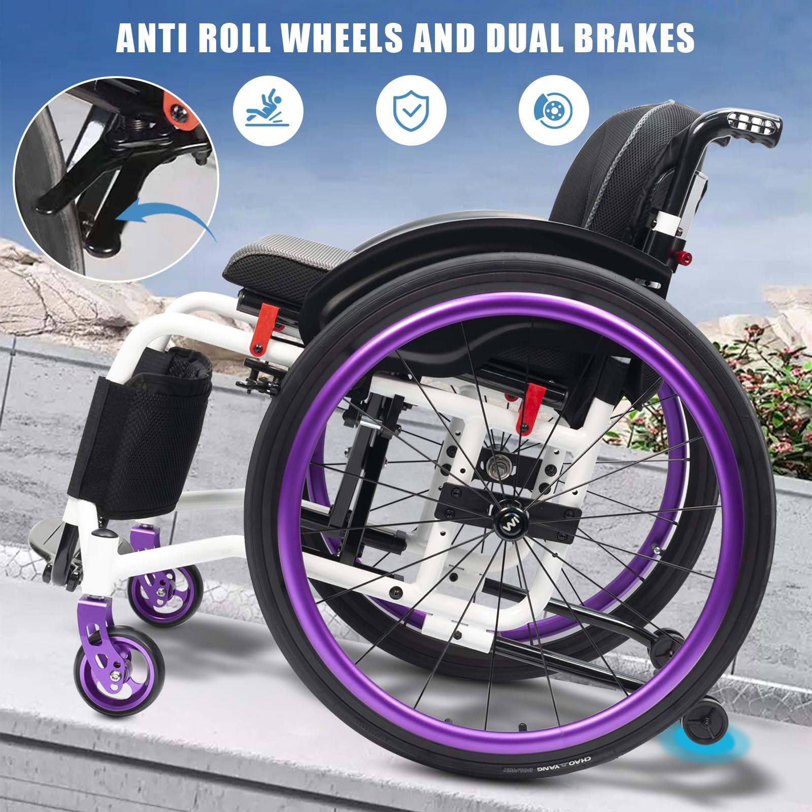Silla de Ruedas Deportiva Manual Plegable - Ultraligera de Aleación de Aluminio, Ergonómica,sillas de ruedas manuales autopropulsadas,liberación rápida,Altura regulable(Seat width 38cm/15in,C)