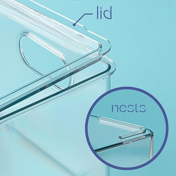 primebox Plastic Clear Stackable Storage Bins with Lids. Great for Pantry or Kitchen Organization. Fridge Organization Containers. Cabinet, Bathroom Organizer. 2 Pack