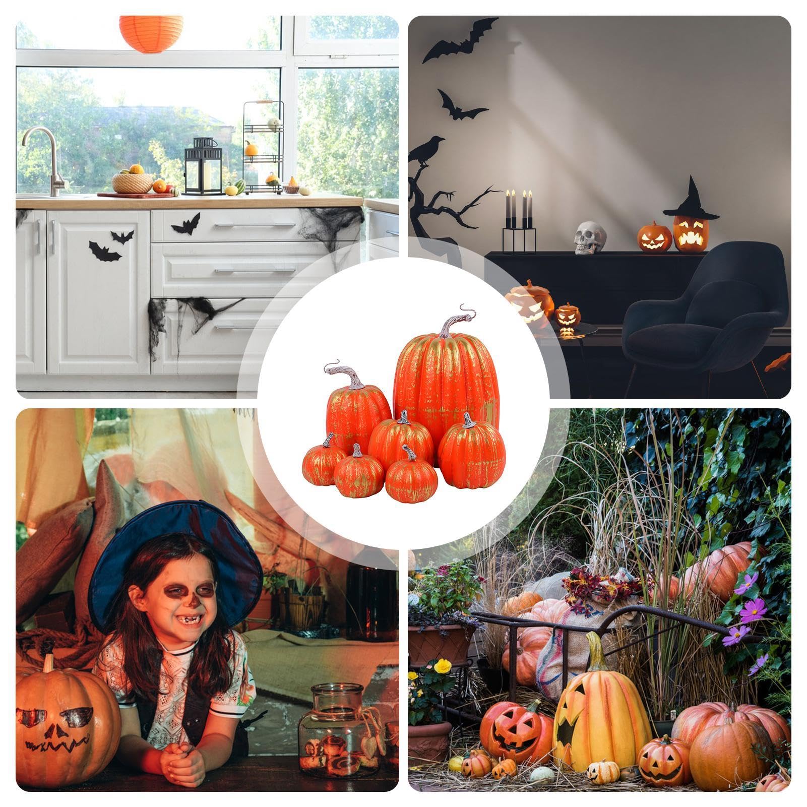 Set Di 7 Zucche Finte In Schiuma Healifty - Decorazioni Autunnali Realistiche Per Halloween E Ringraziamento
