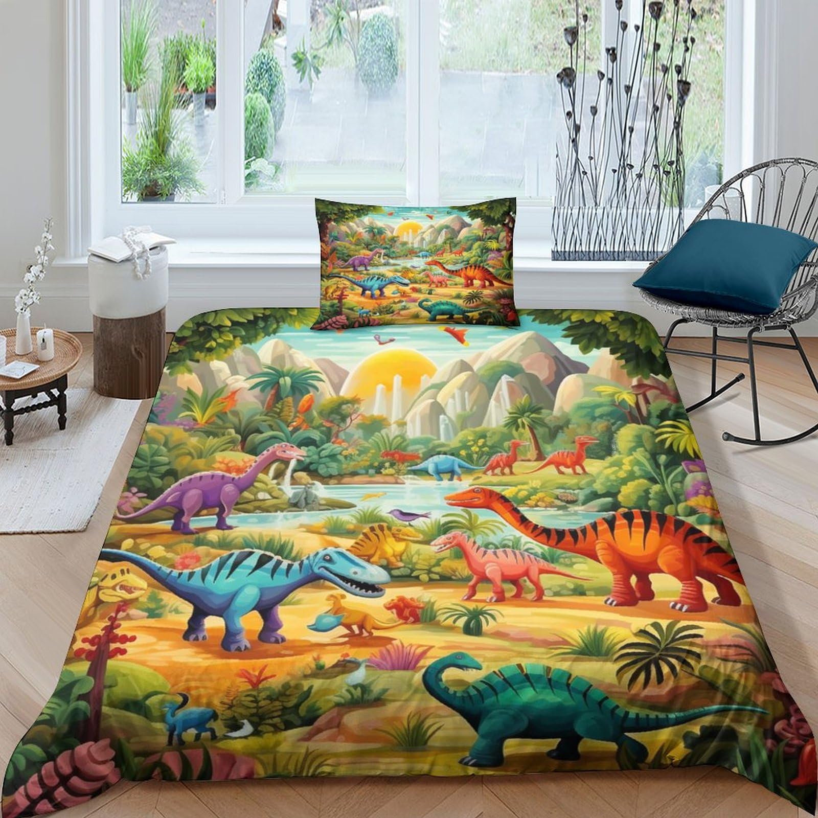 Housse de couette dinosaure 135x200 avec taie d'oreiller fermeture éclair literie enfant 3D