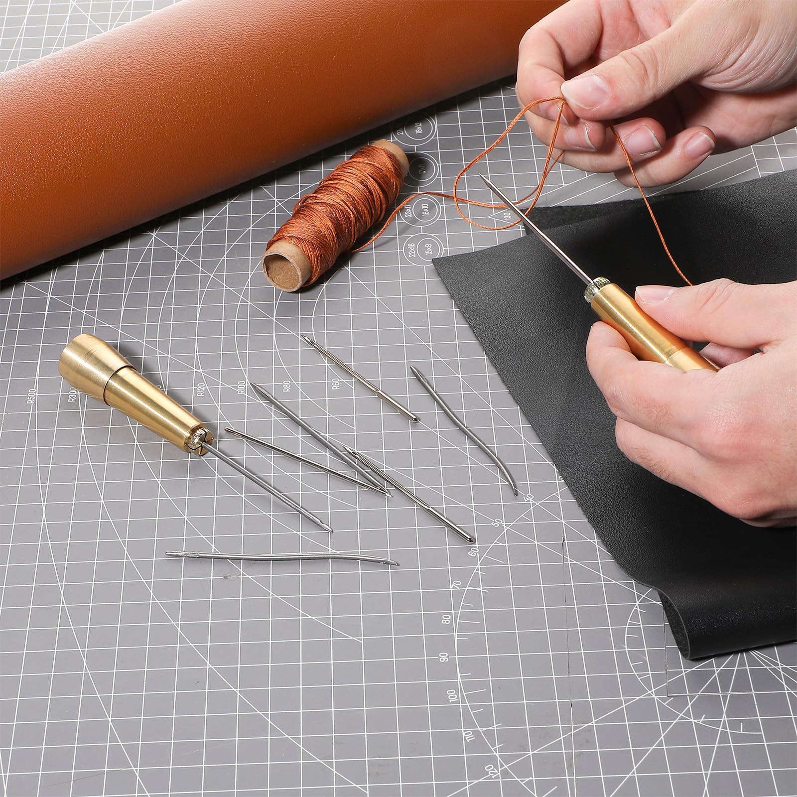 Alênes à Coudre Pour Cuir Avec Poignée En Cuivre – Kit De Réparation Pour Chaussures, Sacs, Toile Et Bricolage - 9