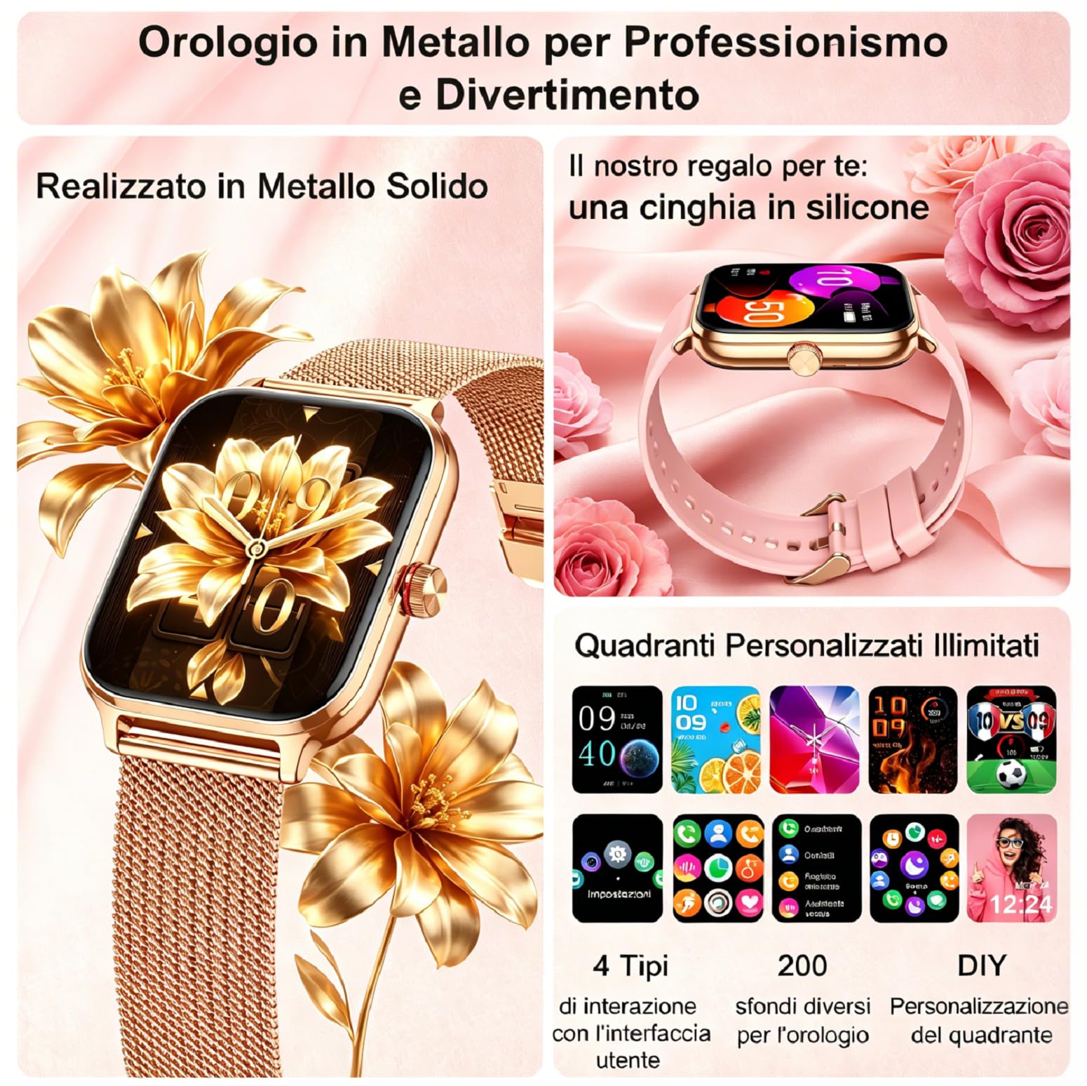 LODIMEKE Smartwatch Pressione Sanguigna e Chiamate, 1.96" Orologio Uomo Donna Fitness con Cardio Contapassi Sonno, 100+ Modalità Sportive, Sveglia e Calcolatrice, AI Assistente, Regalo per iOS Android