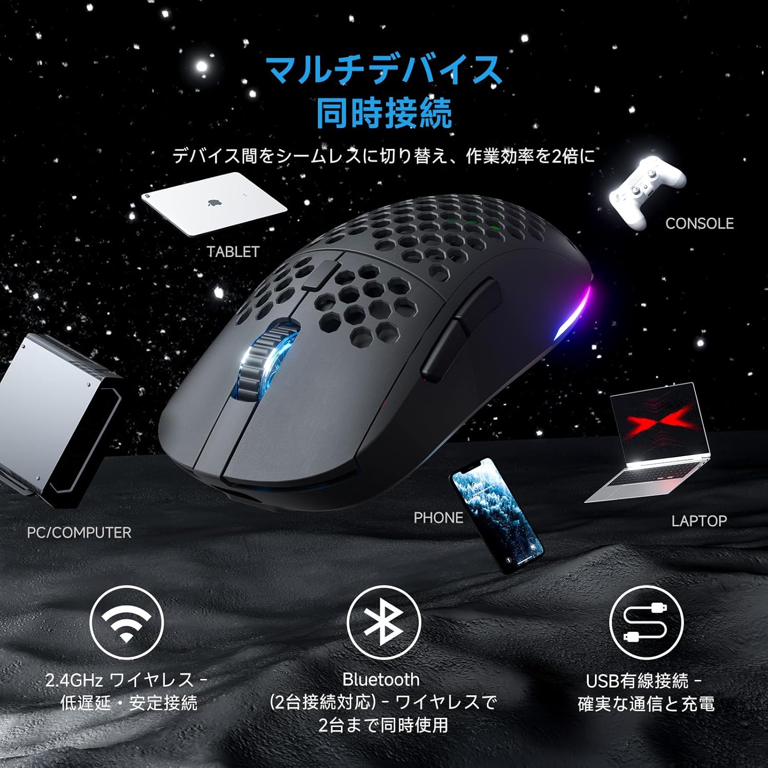 DIERYA Falcon M1 Wireless Gaming Mouse connected to multiple devices