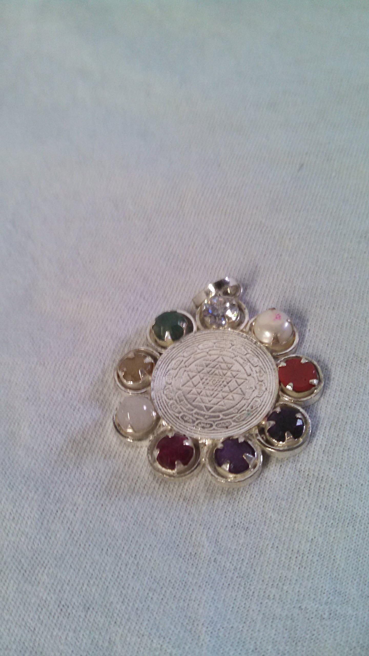 Navaratna Sri Yantra (9 Gems) Navagraha Pendant in Silver Remover of obstacles,Brings good luck,wealth,love and health