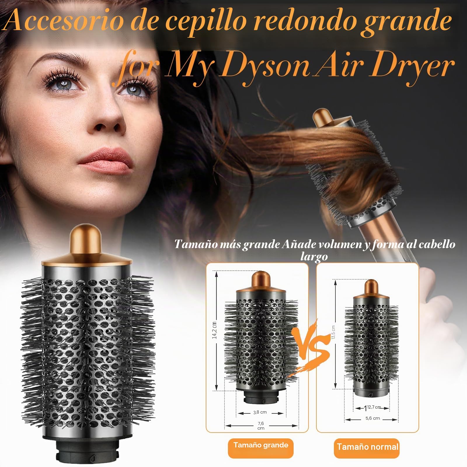 Cepillo grande y redondo mejorado para accesorios Dson Airwrap HS01/HS05, cepillo de volumen para cabello plano y caído (dorado)