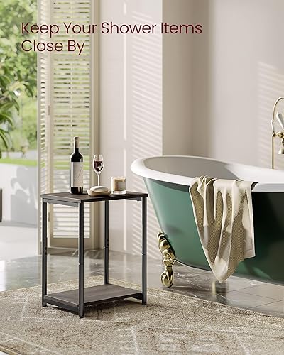 Miniatura 6 de VASAGLE Juego de 2 mesas auxiliares, mesa auxiliar pequeña, mesita de noche para sala de estar, dormitorio, oficina, baño, marrón castaño y negro