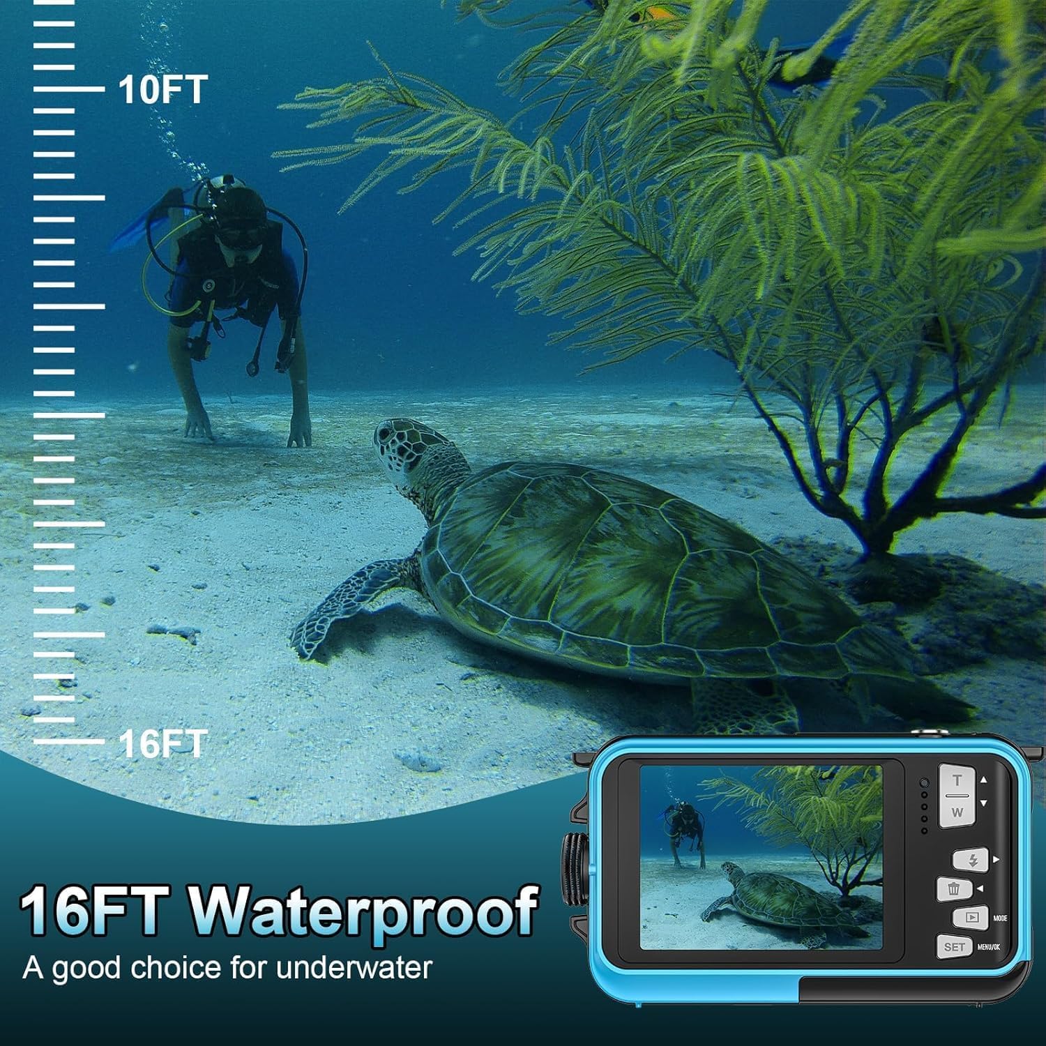 Unterwasserkamera 2.7K Digitalkamera wasserdichte 56MP Autofokus wasserdichte Kamera Fotokamera mit 32GB Karte