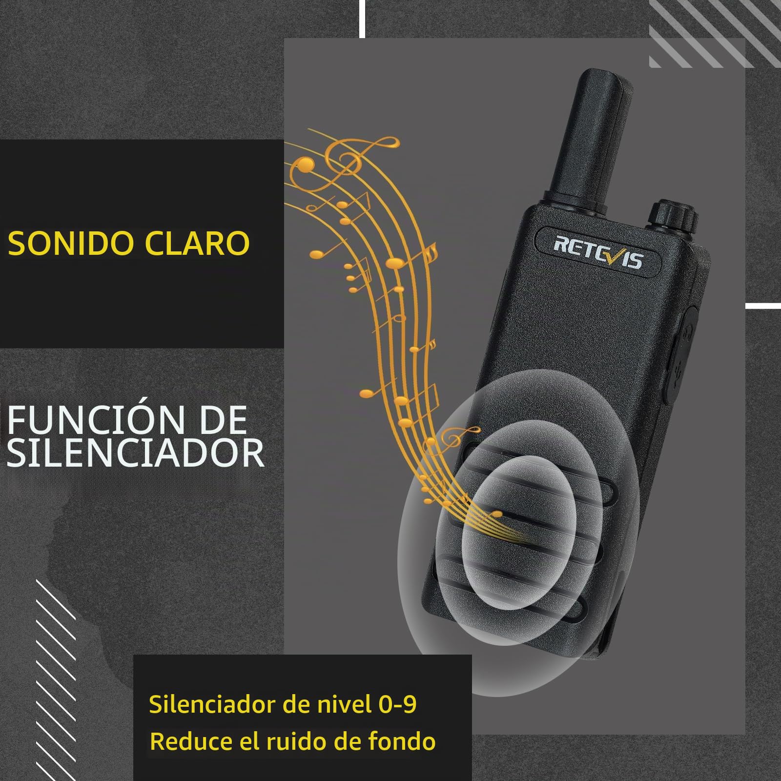 Retevis RT622P Walkie Talkie, Ultrafino Walkie Talkie Profesional 15mm, PMR446, USB-C, VOX, 1620 mAh, Recargable Walkie Talkies con Auriculares para Restaurante, Minorista, Escuela (4 Piezas, Negro)
