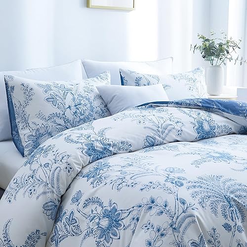 Miniatura 5 de BOLINLIVING Funda de edredón floral tamaño Queen de 3 piezas, funda de edredón floral con 2 fundas de almohada, juego de ropa de cama floral suave