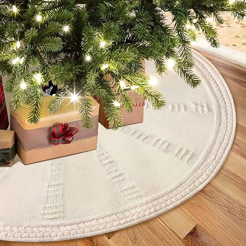 Falda para árbol de Navidad, 48 pulgadas, punto trenzado, grueso, rústico, decoración de árbol de Navidad para Navidad, interiores, hogar,