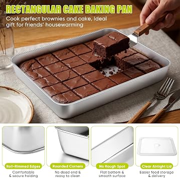E-far Lasagna Pan with Lid, Stainless Steel Cake Baking Sheet Pan, 1213x934x2