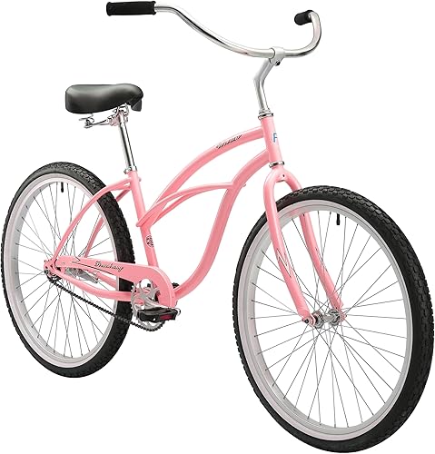 Miniatura 29 de Sixthreezero Urban Lady Beach Cruiser - Bicicleta híbrida de 3 velocidades para mujer Verde militar con llantas rosadas con asiento negro/puños