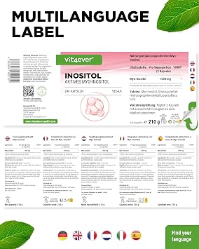 vit4ever Myo-Inositol - 240 Capsules - 1500 mg per Daily Serving Pure inositol as an important component of cell metabolism without unnecessary additives high dose vegan