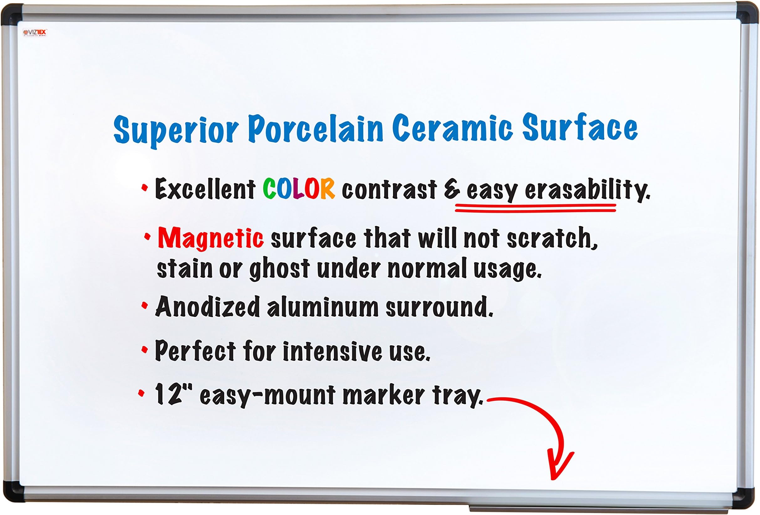 VIZTEXPremium Magnetic Dry Erase Board | Easy Wipe Whiteboard | Heavy Duty Porcelain White Board | 24” x 35” | Lightweight, Easy Wall Mount Aluminium Frame | Home School or Office Use