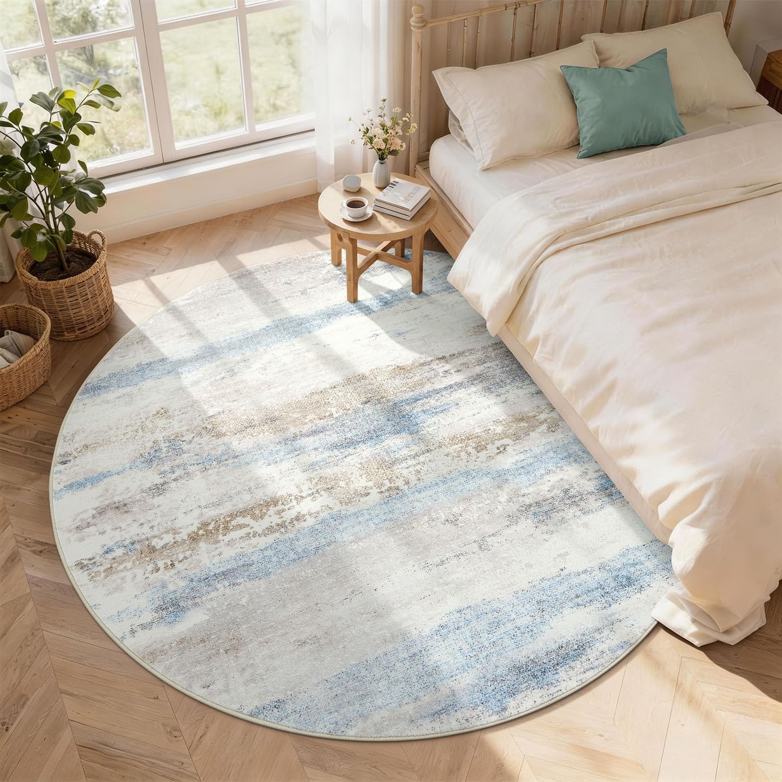 Homaxy Modern Abstract Round Rugs Living Room 160 x 160 cm Beige&Blue