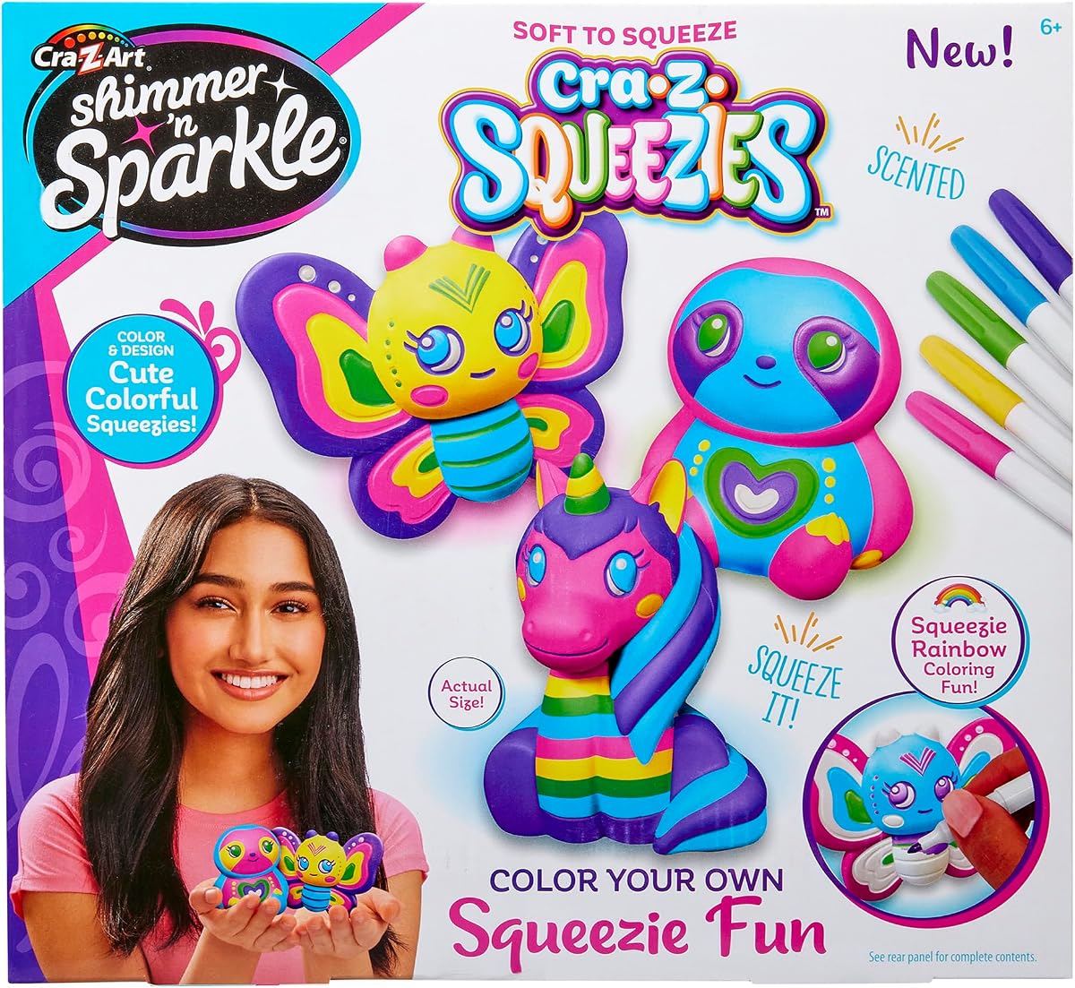 Shimmer 'N Sparkle CRA-Z-Squeezies Color Your Own Squeezie Fun | Scented Squeezies, Slow-Rising Squishy Toys, Color & Design Kit, Stress Reliever, Ages 6+, Arts & Crafts