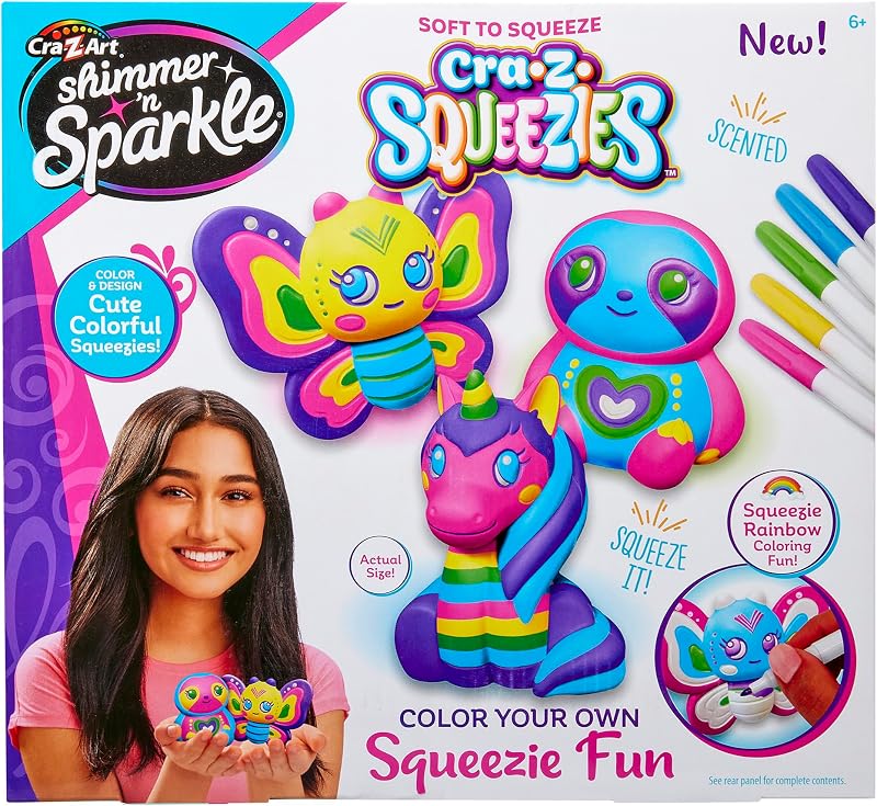 Shimmer 'N Sparkle CRA-Z-Squeezies Color Your Own Squeezie Fun | Scented Squeezies, Slow-Rising Squishy Toys, Color & Design Kit, Stress Reliever, Ages 6+, Arts & Crafts