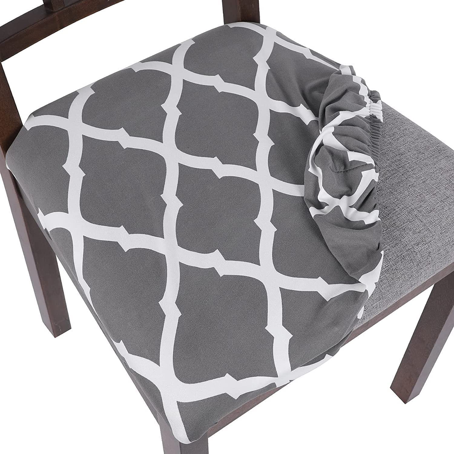 SearchI Seat Covers for Dining Chairs, 4 Pack Stretchable Removable Dining Room Chair Seat Covers, Kitchen Chair Seat Covers Protectors(Grey)