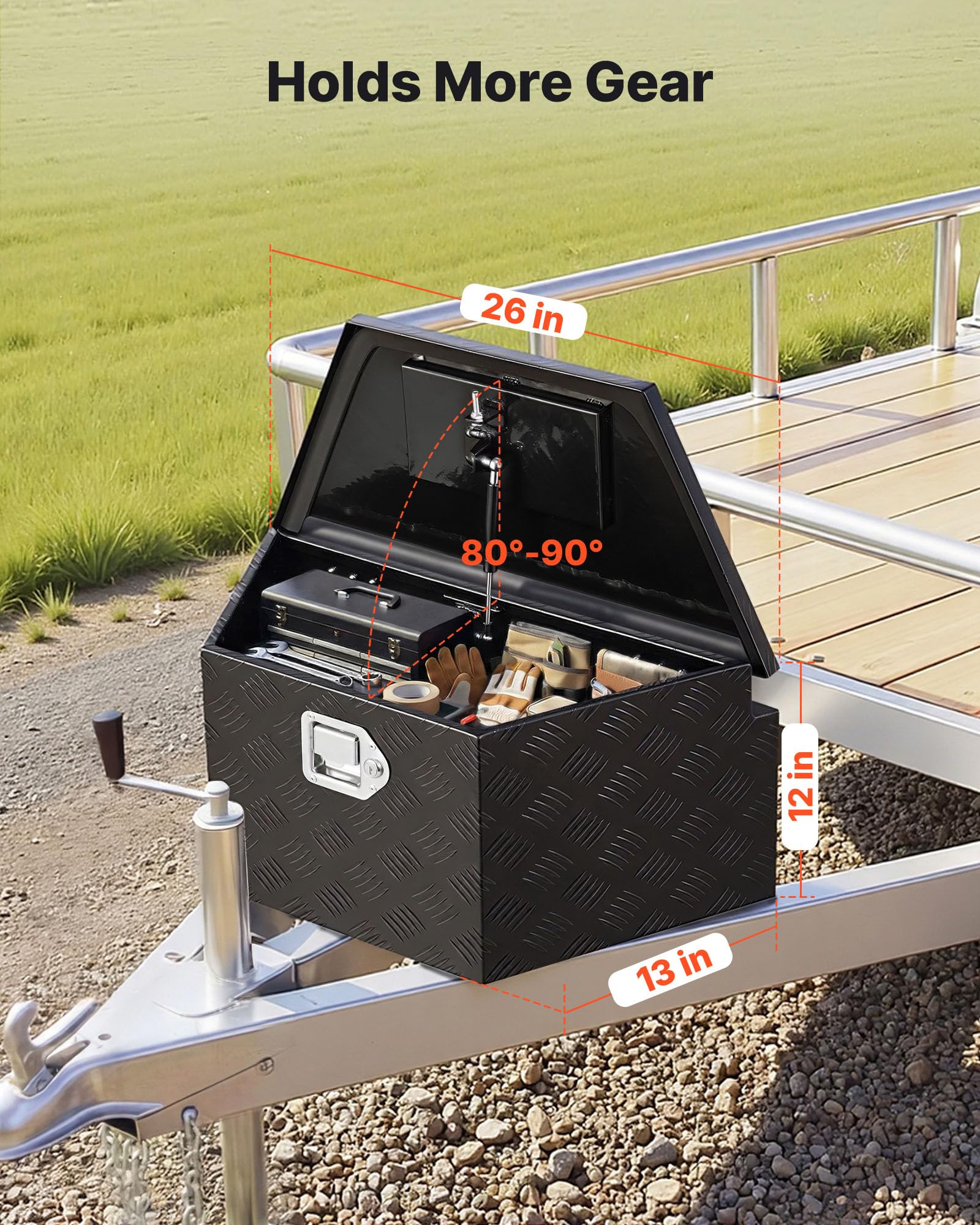 VEVOR Deichselbox Truckbox 660 x 330 x 305 mm aus Aluminium, 50 kg Belastbare Werkzeugaufbewahrungsbox mit Schloss & Schlüsseln, Anhängerbox für Pickup-Ladeflächen RV SUVs Geländewagen, Schwarz