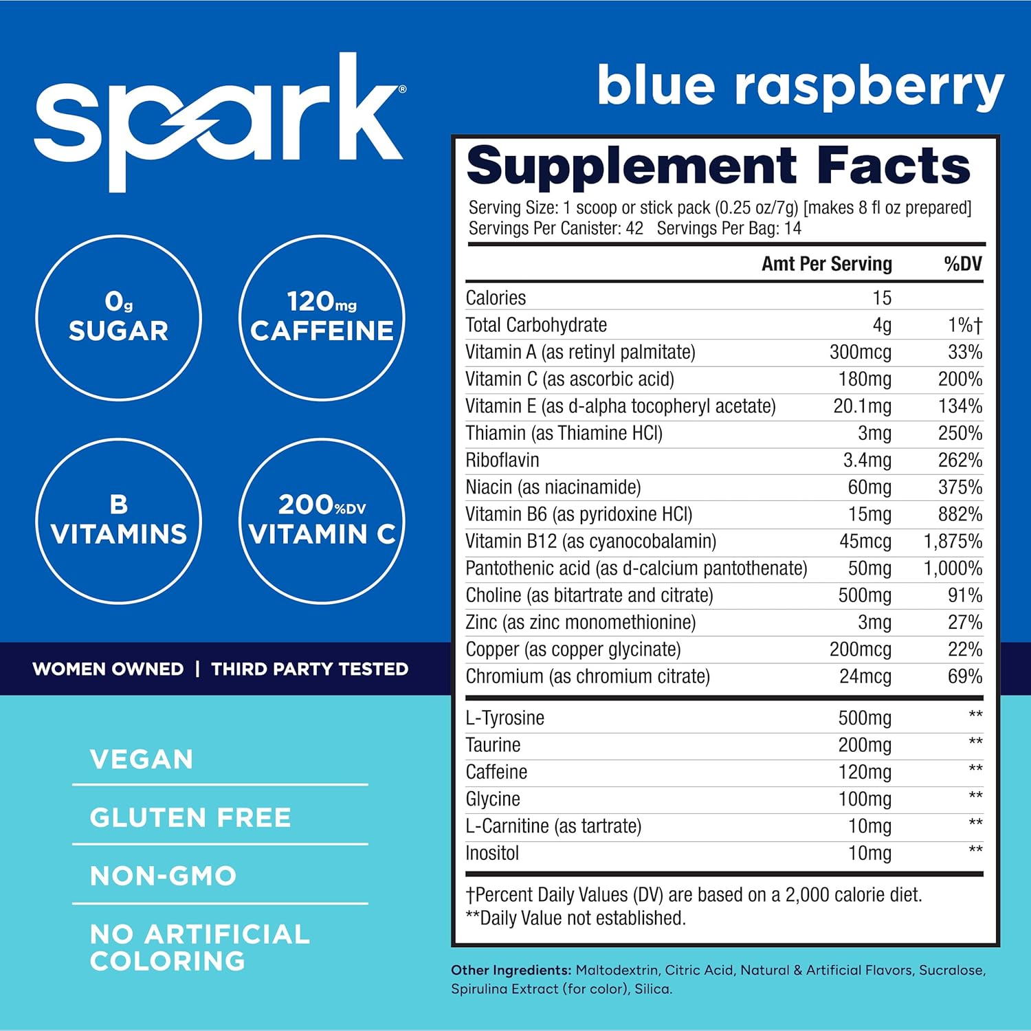 AdvoCare Spark - Energy Drink Mix - Vitamin & Amino Acid Supplement - Supports Energy & Focus* - Portable Immune Support* - Sugar-Free - Blue Raspberry, 14 Stick Packs (3.5 oz)