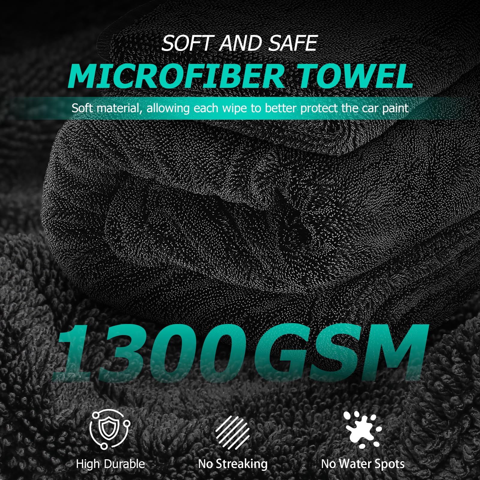 Paquete de 2 toallas de microfibra para automóviles, microfibra ultrasuave de alta calidad de 1300 g/m² (doble cara de 35 x 27.5 pulgadas y 19.7 x 11.8 pulgadas). Las toallas son ideales para limpieza