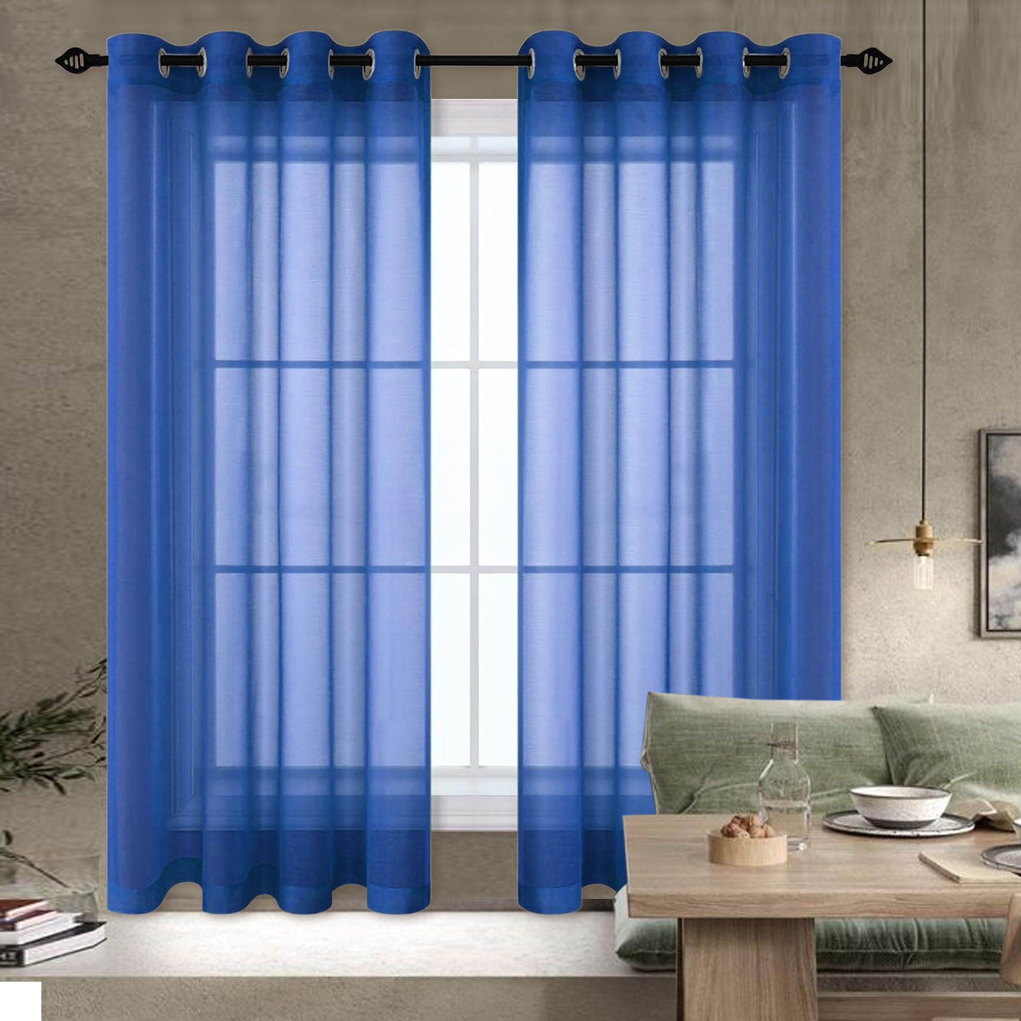 TAOLITAO Sheer Curtainsc 240 x 210 cm Light Filtering Short Voile Curtains Solid Color for Living Room Kitcken Bedroom, Navy Blue