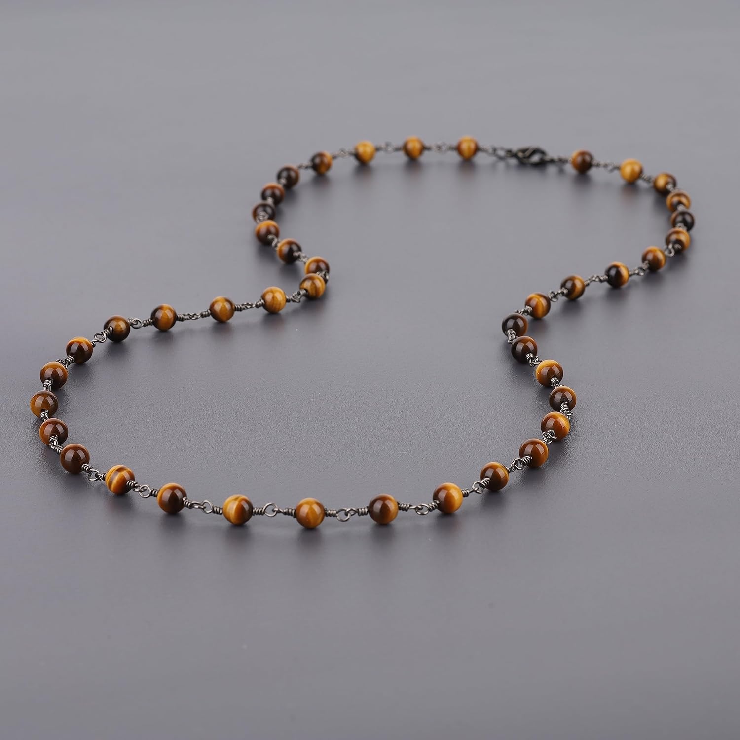 COAI Men's Women's Genuine Stone Beaded Tiger Eye/Onyx Necklace - Image 4