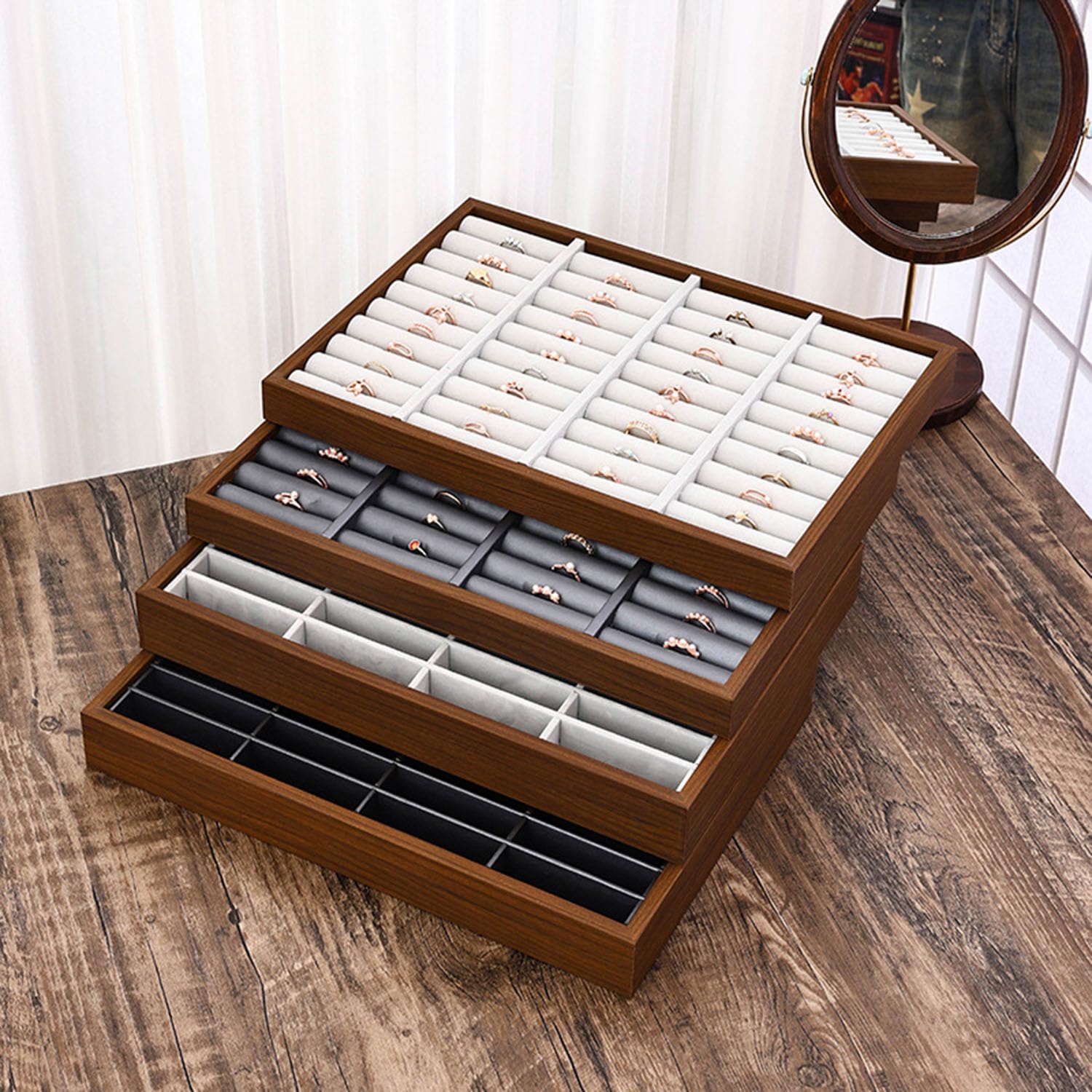 Bandeja organizadora para anillos pendientes, bandejas exhibir joyas hogar | Caja expositora de gran capacidad para niñas y mujeres, soporte para pulsera para feria en el hogar