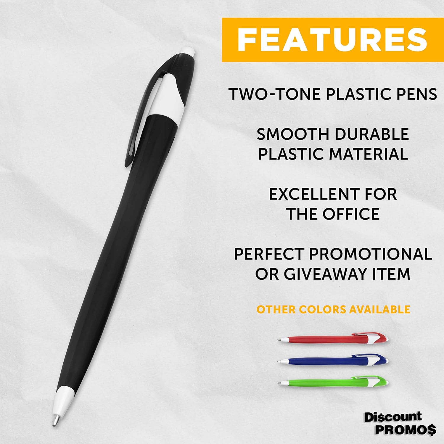 DISCOUNT PROMOS Two Tone Plastic Office Pens Set of 10, Bulk Pack - Black Ink, Great for Office, School, Business, Tradeshows, Other Events - Black