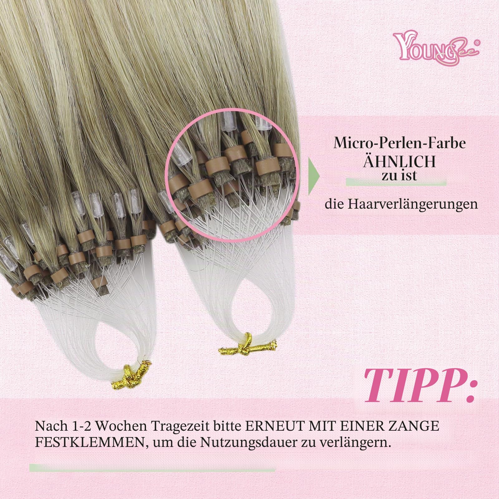YoungSee Microring Extensions Echthaar Ombre 55cm Microring Hair Extensions 1g/s Micro Loop Extensions Echthaar Aschblond mit Platinblond Micro Beads Hair Extensions für Frauen 50g 18/60A/60