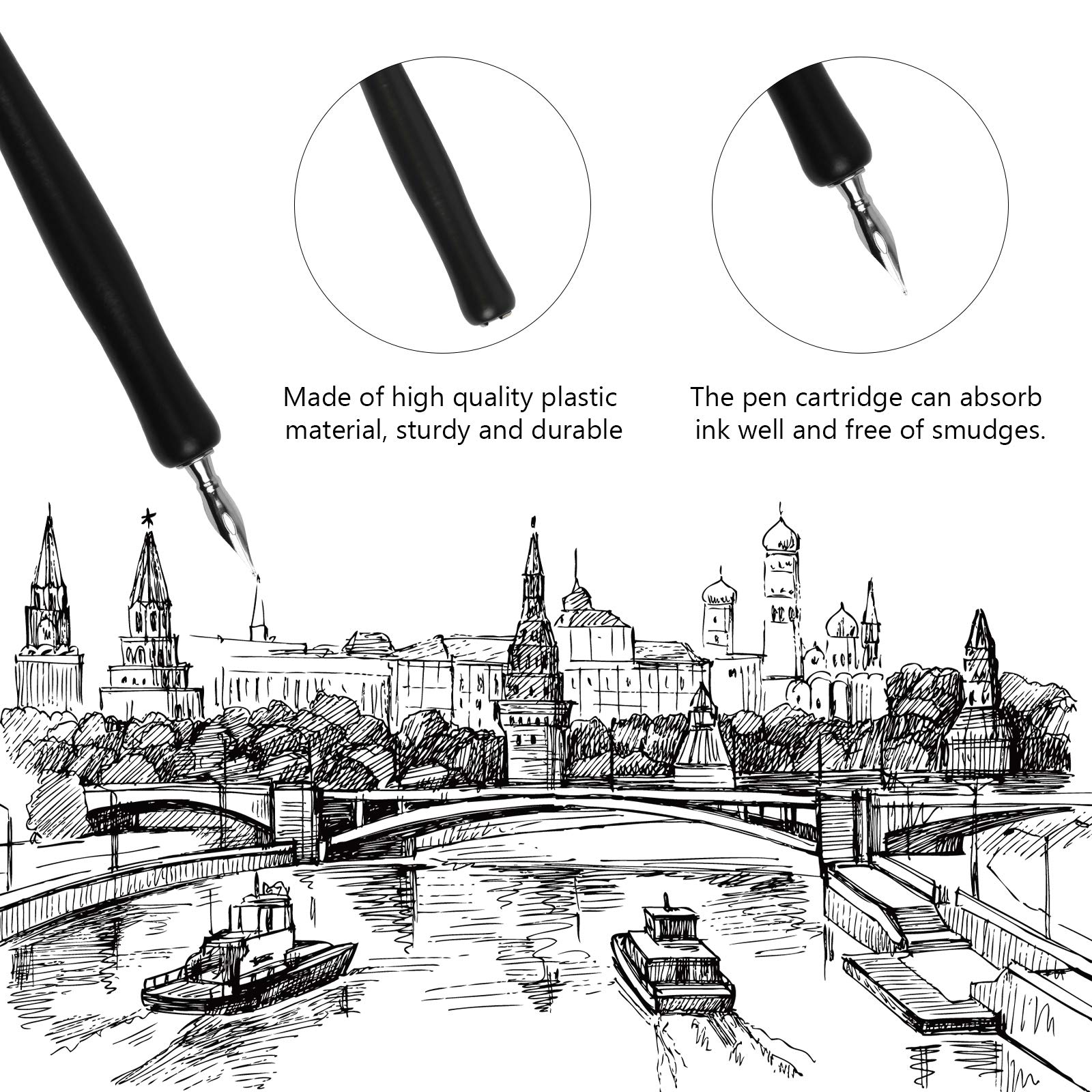 BELIOF Nib Drawing Tools Comic Dip Pen Set Manga Pen Cartoon Comic Pen with 2 Black Pen Holders