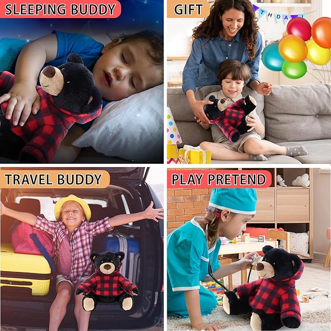 Peluche Oso Negro con Sudadera Roja a Cuadros DolliBu miniatura 4