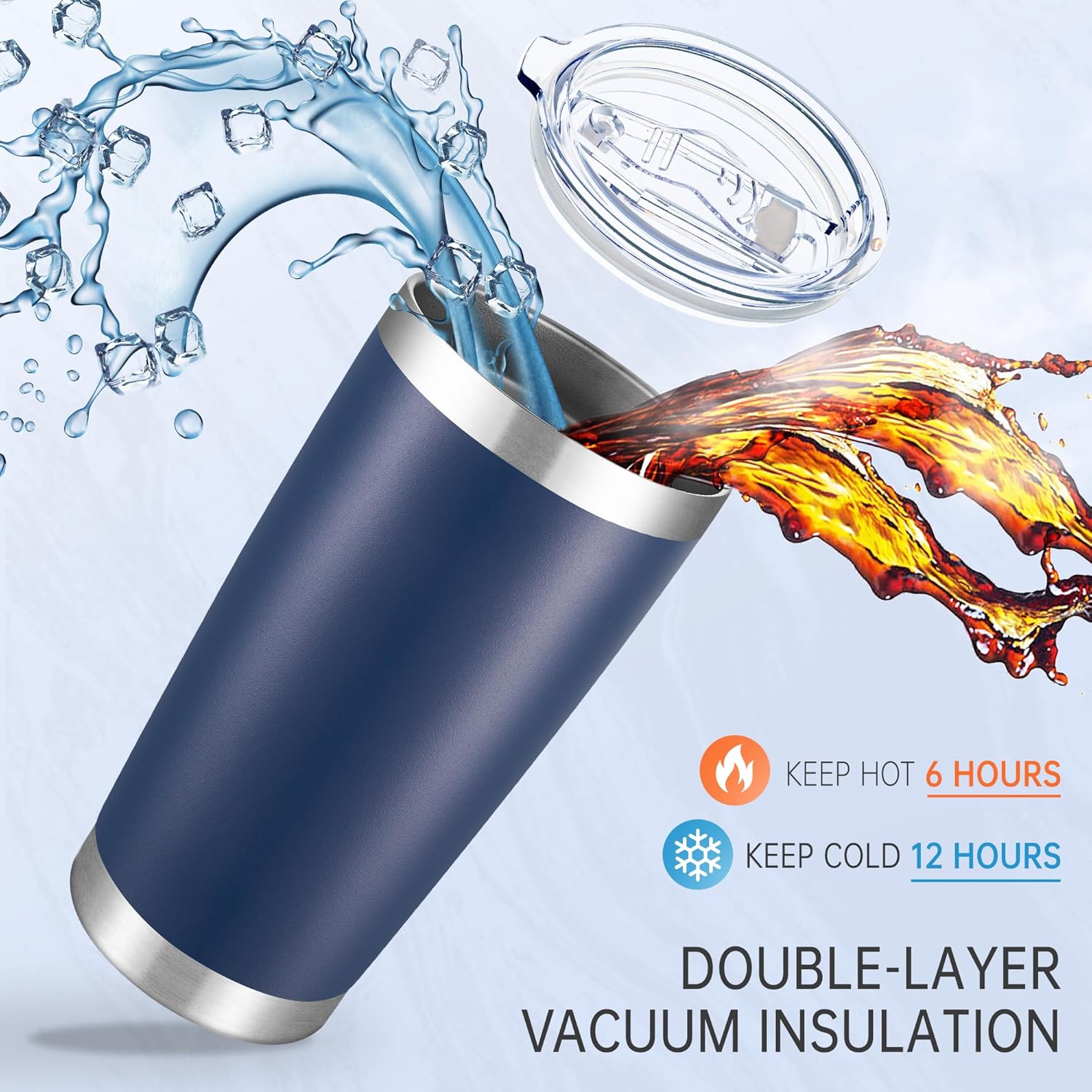 20 oz Tumblers Bulk Stainless Steel Tumbler with Lid Double Wall Vacuum Insulated Coffee Mug 20oz Powder Coated Cup for Hot and Cold Drinks, Navy, 12 pack - Image 2