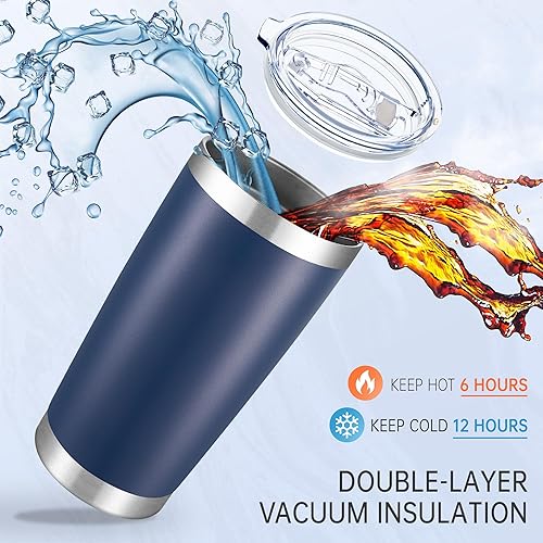 Miniatura 2 de Cool Yoleb Vasos de 20 onzas de acero inoxidable a granel con tapa, doble pared aislada al vacío, taza de café de 20 onzas con recubrimiento en