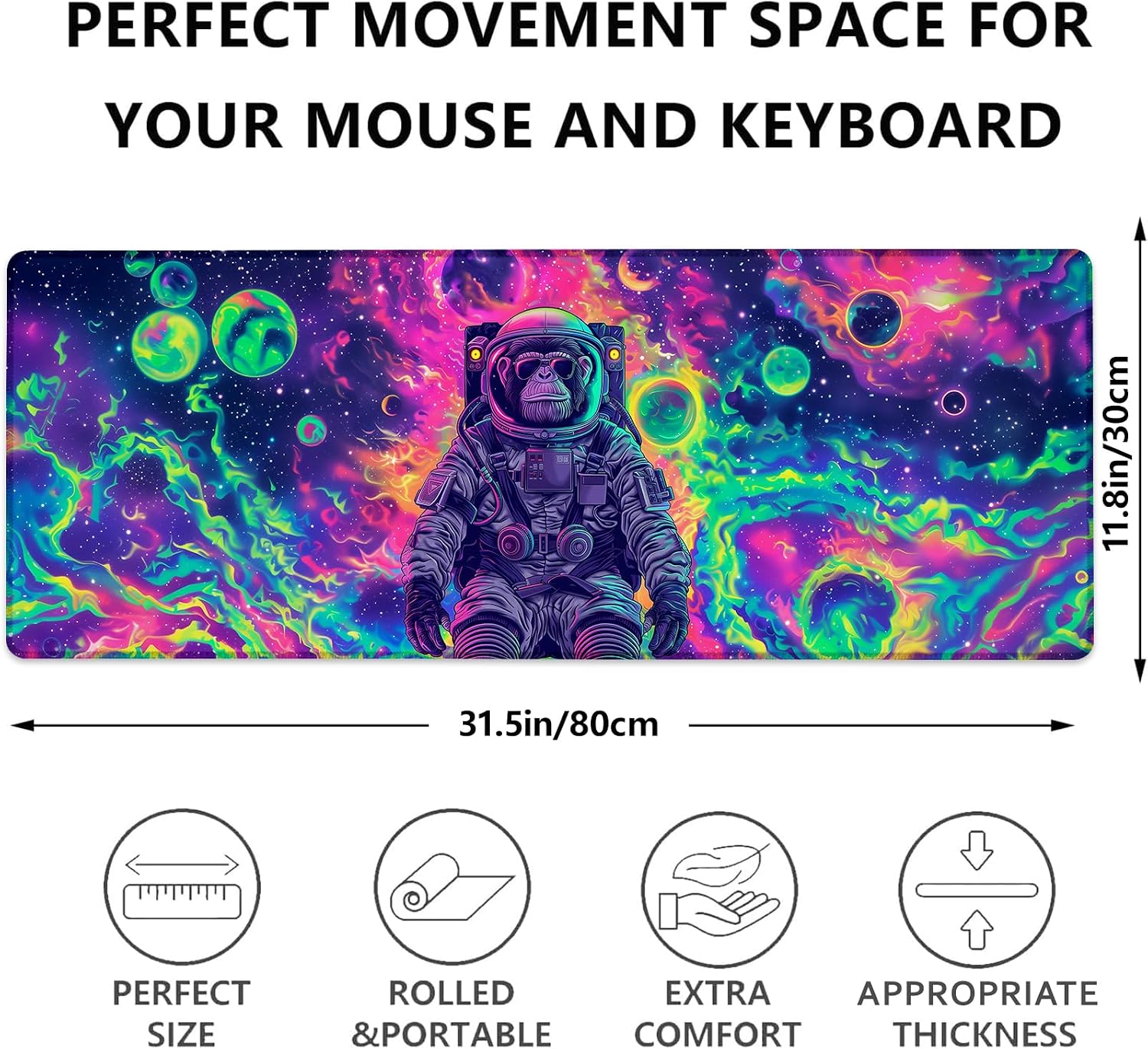 Chimp Gaming Mouse Pad, Large Desk Mat for Computer, Extended Keyboard Laptop Mouse Pads, 31.5×11.8in Non Slip Rubber Mousepad for Office Decor Gifts(color22) image 3