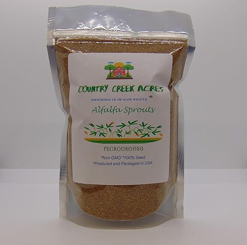 Semilla de germinación de alfalfa, sin OMG, 8 onzas, marca Country Creek LLC, alta germinación de brotes, semillas comestibles, jardinería,