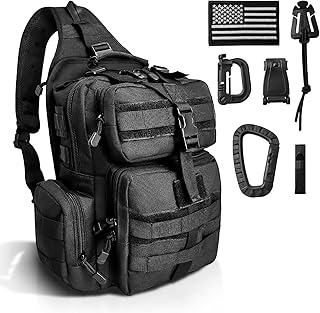 ALVOD Molle Assault Shoulder Bag, Military Crossbody Sling Backpack for Men, Outdoor Hiking Camping Rucksack Sling Bag（Black）
