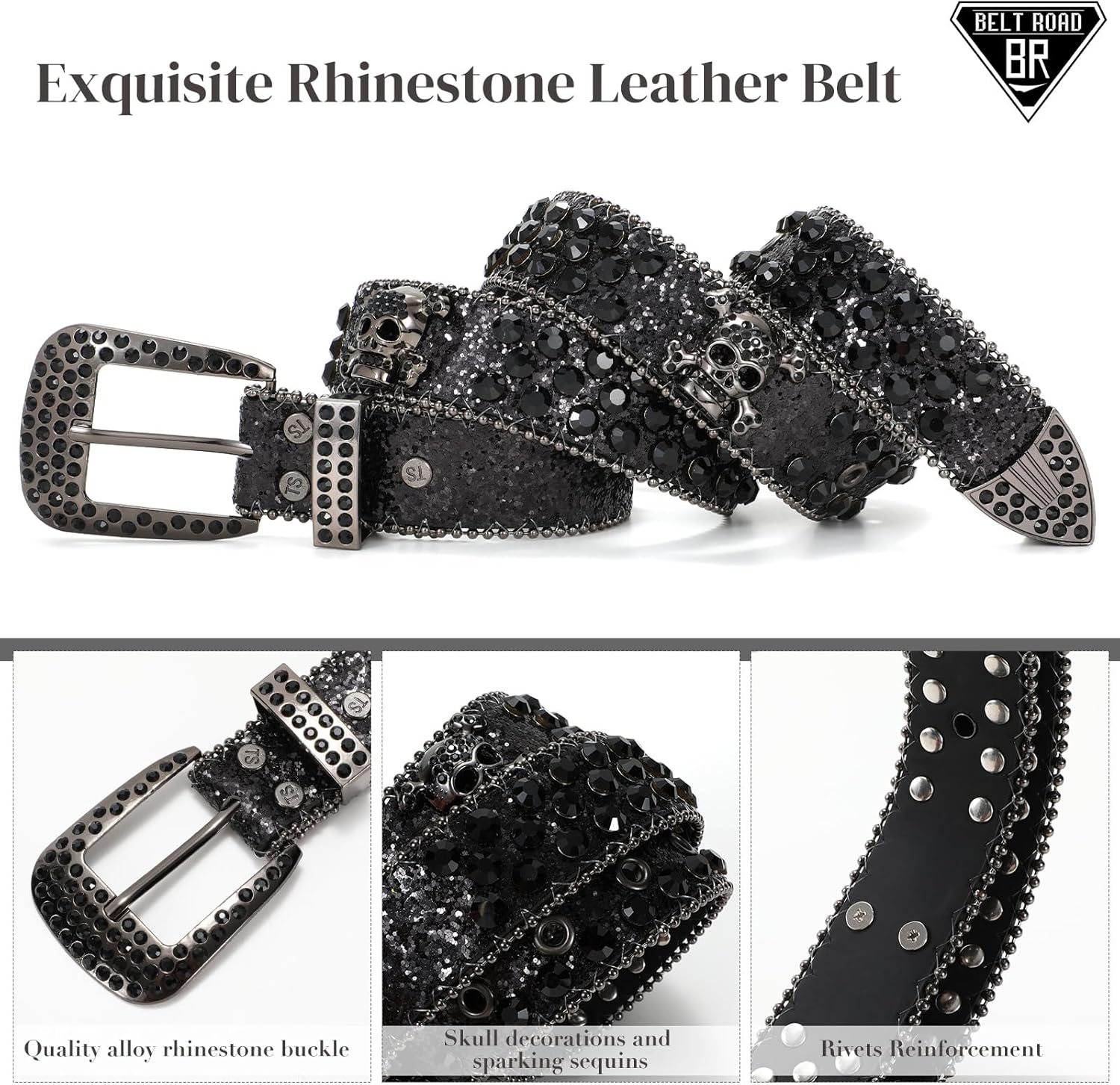 BELTROAD Rhinestone Belt Goth Bling Belts for Women and Men Western Cowboy Cowgirl Belts for Jeans, Halloween Belt - Image 3