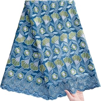 African Lace Fabric 5 Yards, Nigerian Embroidery Jacquard Cotton Lace Fabric for Wedding Party Sewing