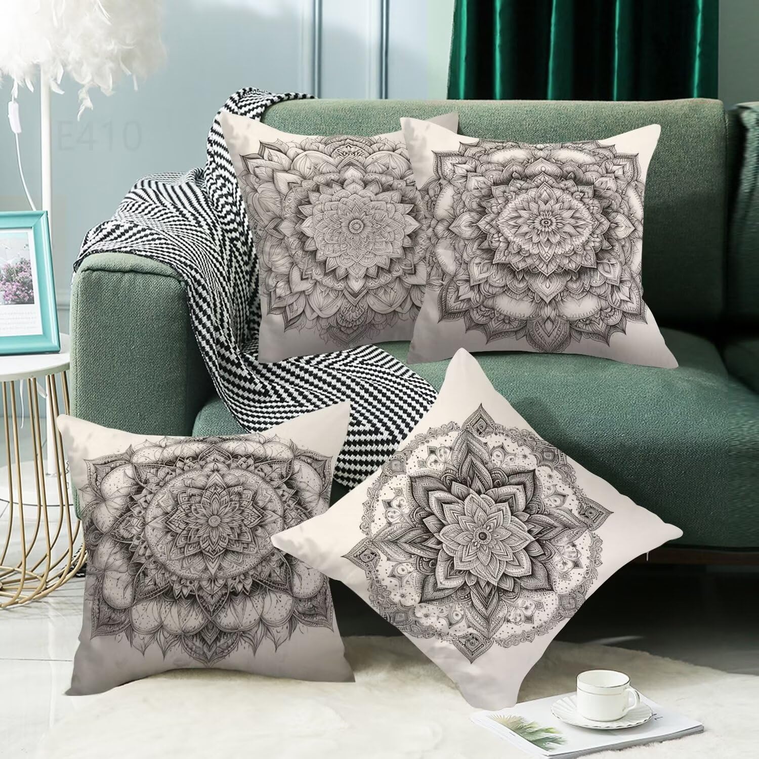 Grigio chiaro Federe Cuscini Divano 50x50cm,4 Pack retrò Estate Esterno Cuscini per Divano,Doppio Lato Quadrato Morbido Cuscini Divano,per Divano Soggiorno Sedia Autunno Dekoration Cuscino LY-410